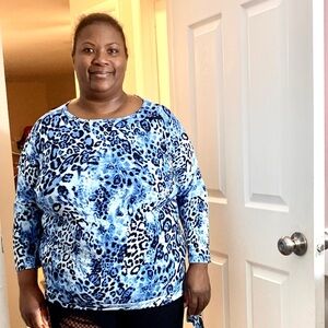 plus size Stretchy blue leopard print top